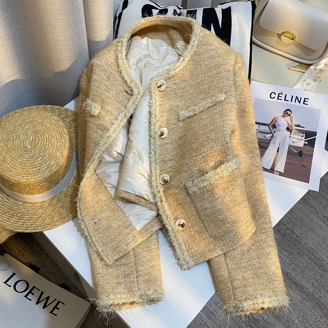 黄色轻奢保暖加厚内胆小香风短外套女冬季新款韩版小个子上衣潮