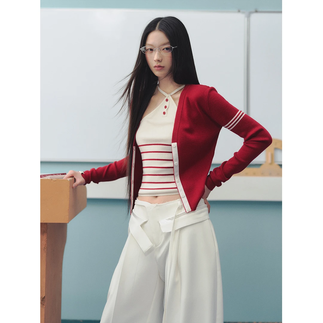 【斑鸠专属】LLDC 设计感复古斜肩条纹针织吊带背心