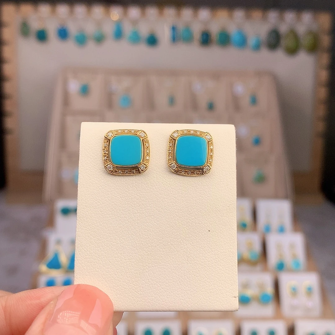 绿松石18K金镶嵌耳饰