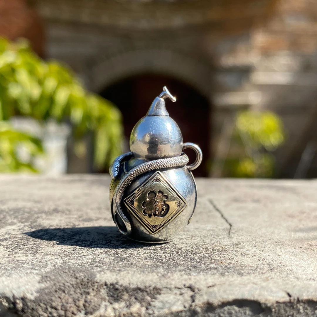 吊坠925银 灵蛇赐福原创手工葫芦吊坠手窜配饰做旧银制品挂坠创意