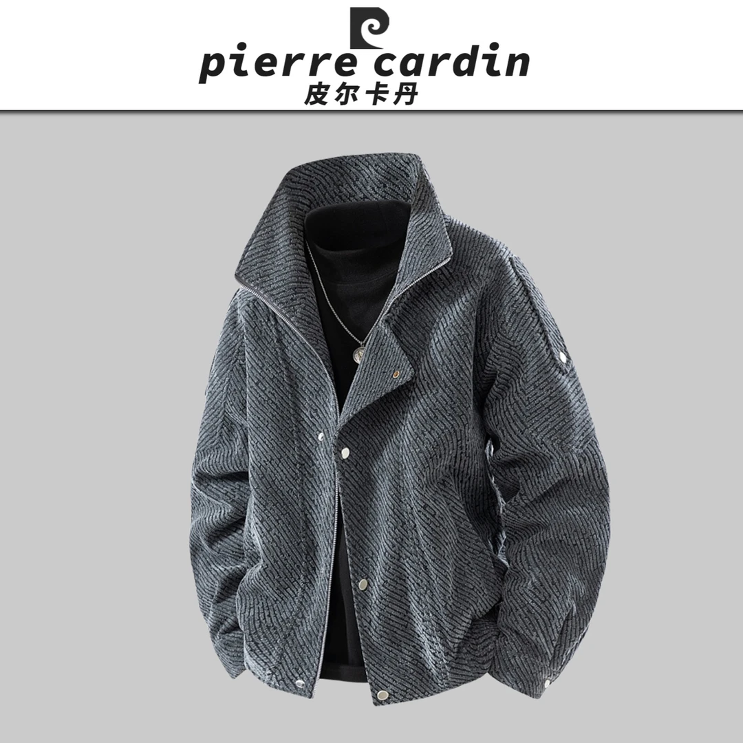 皮尔卡丹【官方】新款复古毛呢大衣加厚立领翻领青年潮流夹克外套