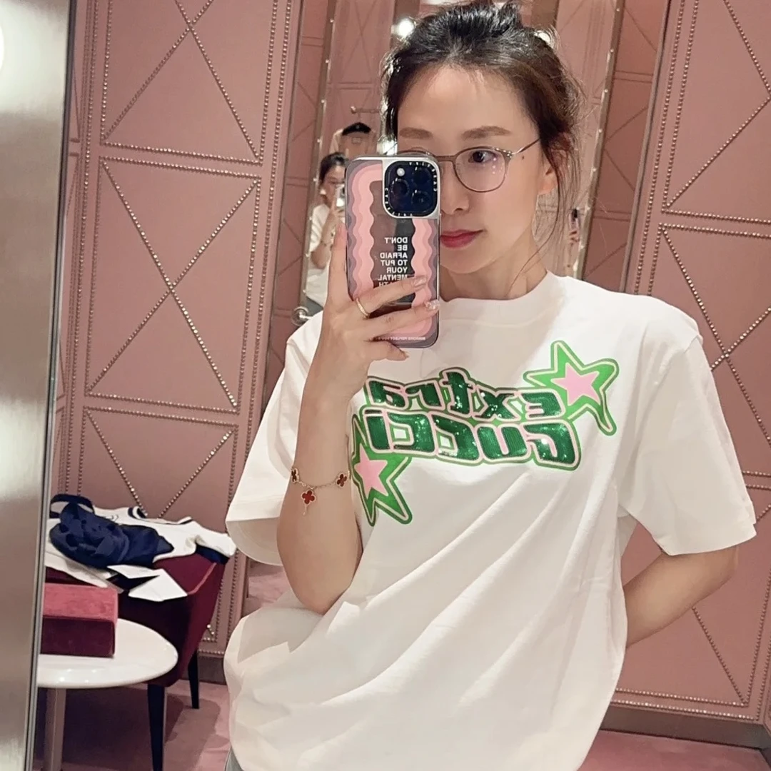 99新 GUCCI/古驰 logo亮片短袖/XS码/Gucci衣服