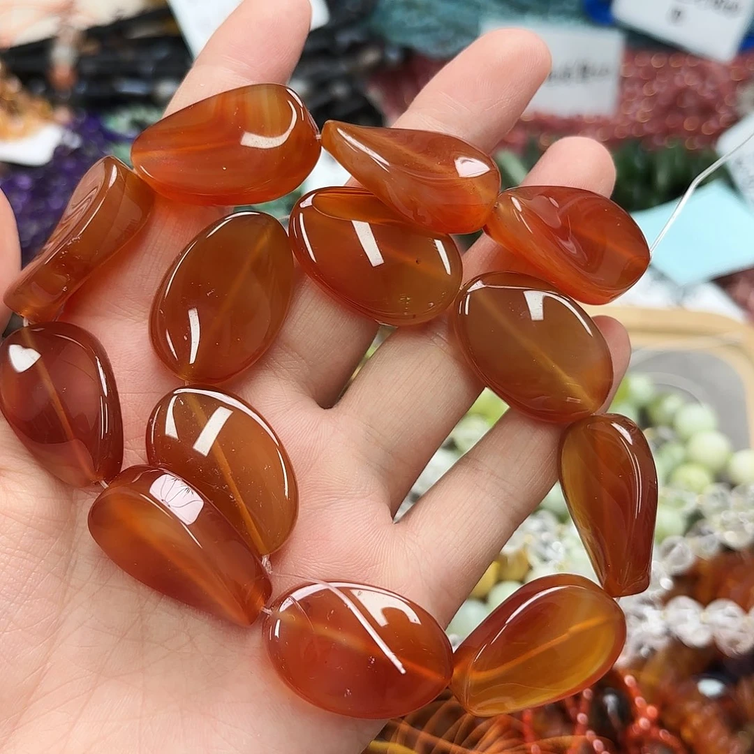 玛瑙/玉髓未镶嵌珠宝半成品20×30红玛大片s型一条