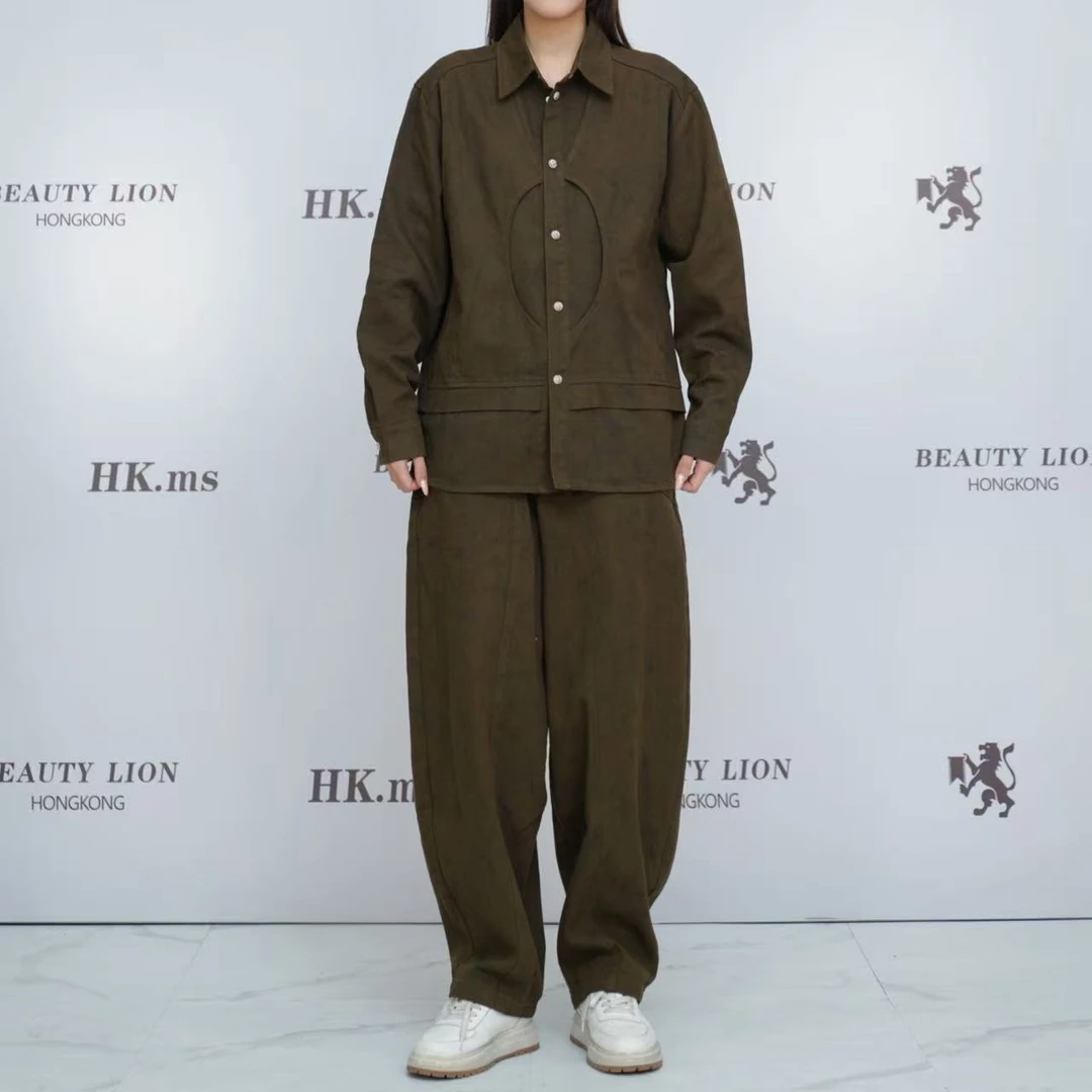 2025H·K美狮潮牌时尚秋季极简风假两件设计感翻领休闲拼接套装