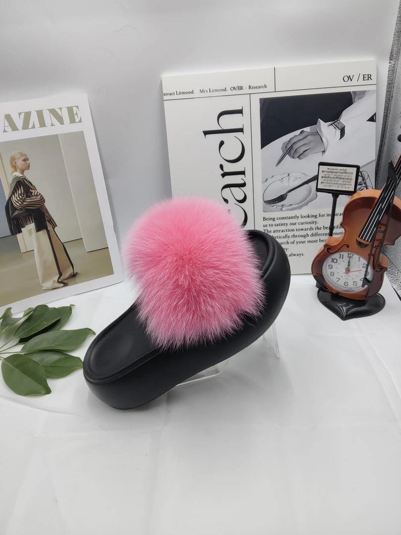狐狸毛皮草拖鞋时尚百搭一字拖中跟厚底5厘米2025新款夏季凉拖