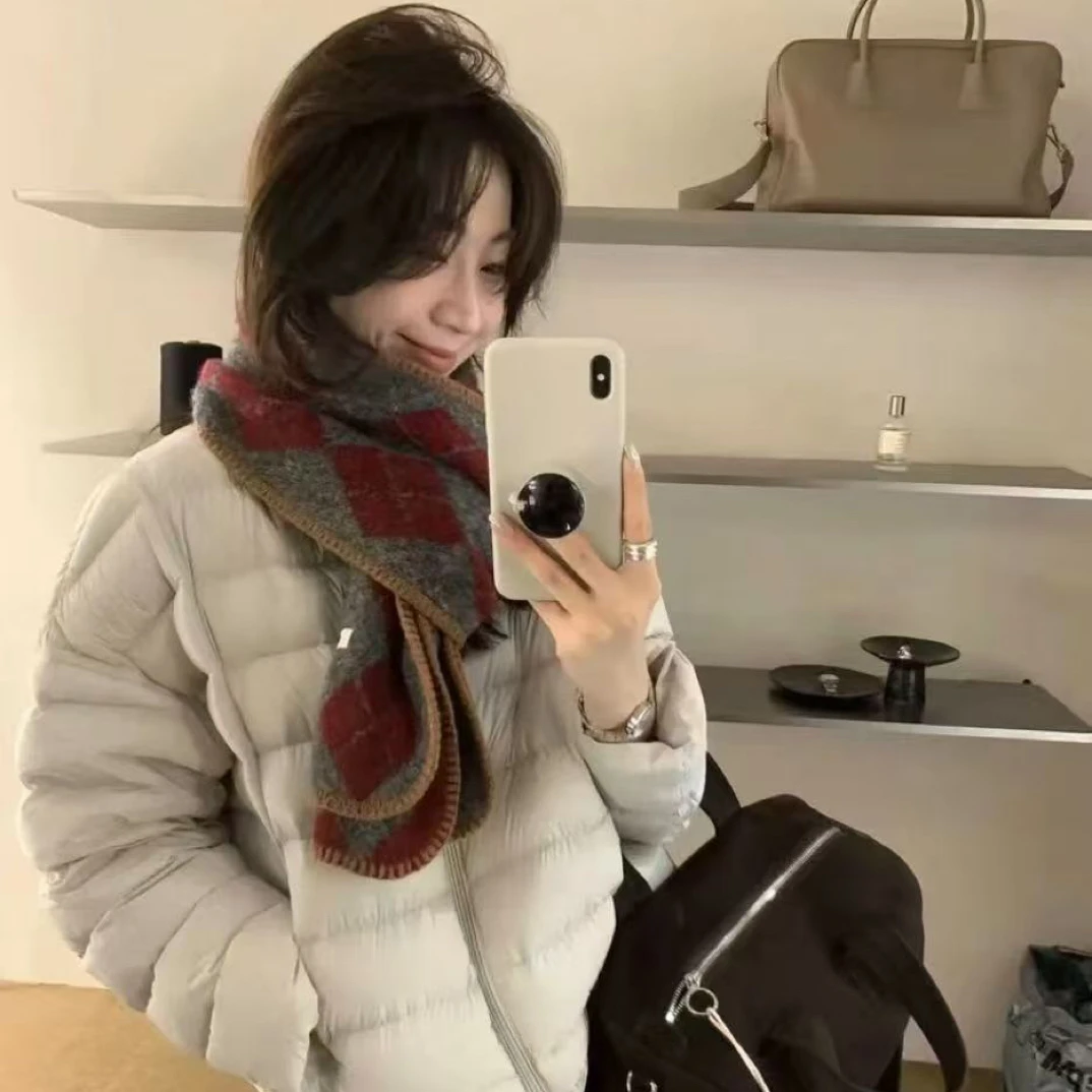 【森林推荐】菱格围巾韩系高级感女冬氛围感加厚保暖护颈围脖披肩