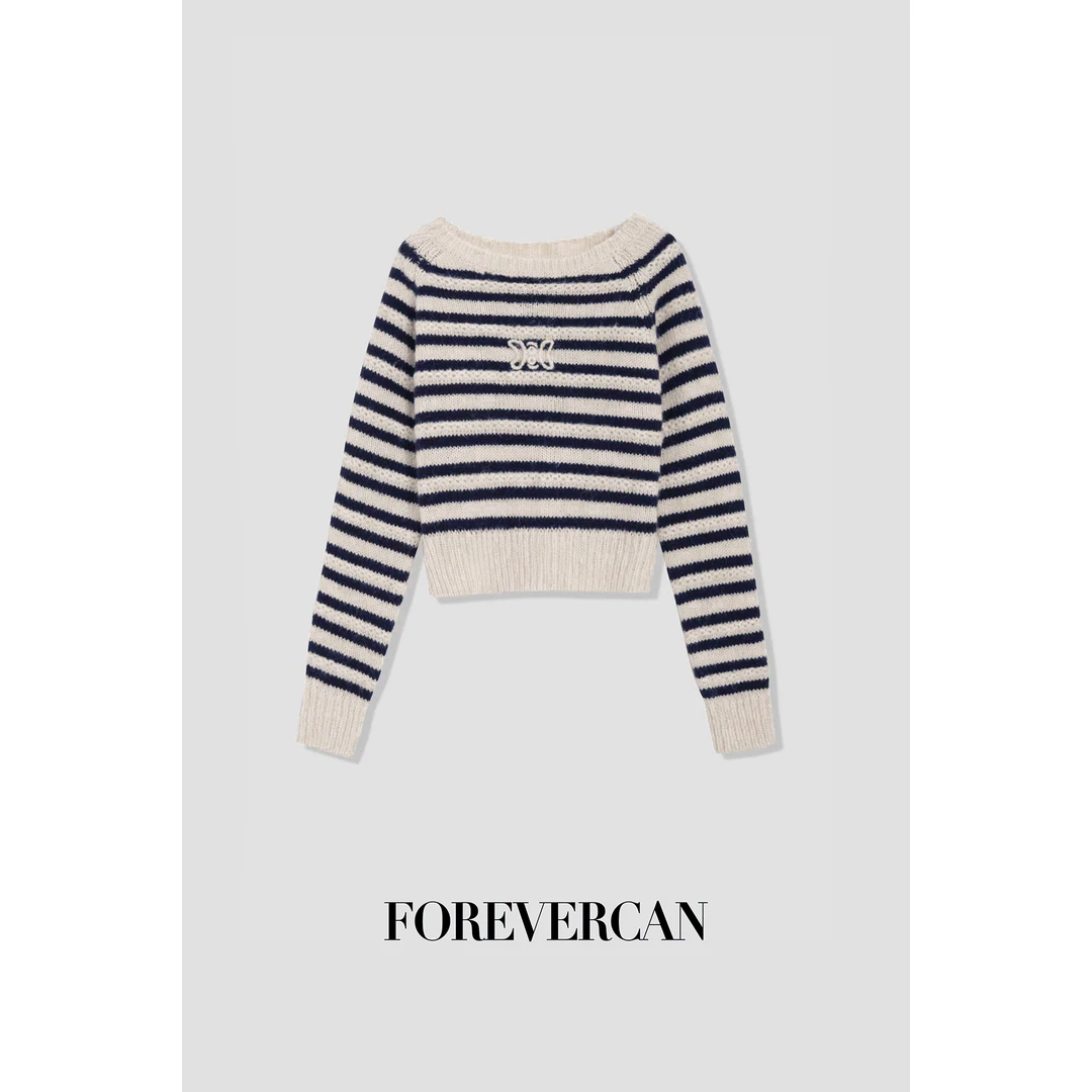 FOREVERCAN“科马尔”老钱海军风短款针织上衣  MY4199