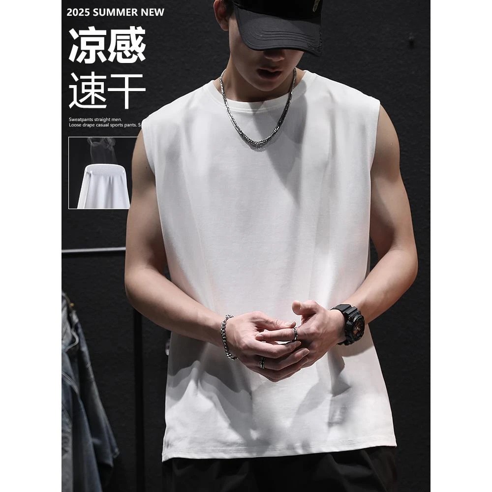 纯色棉感背心男2025夏季薄款大码运动坎肩上衣男士无袖打底汗衫潮