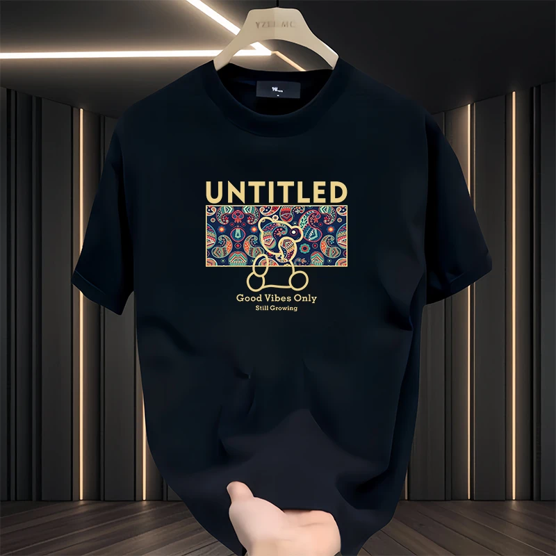 夏季新款男士纯棉短袖T恤潮流个性创意印花圆领宽松百搭半袖t恤