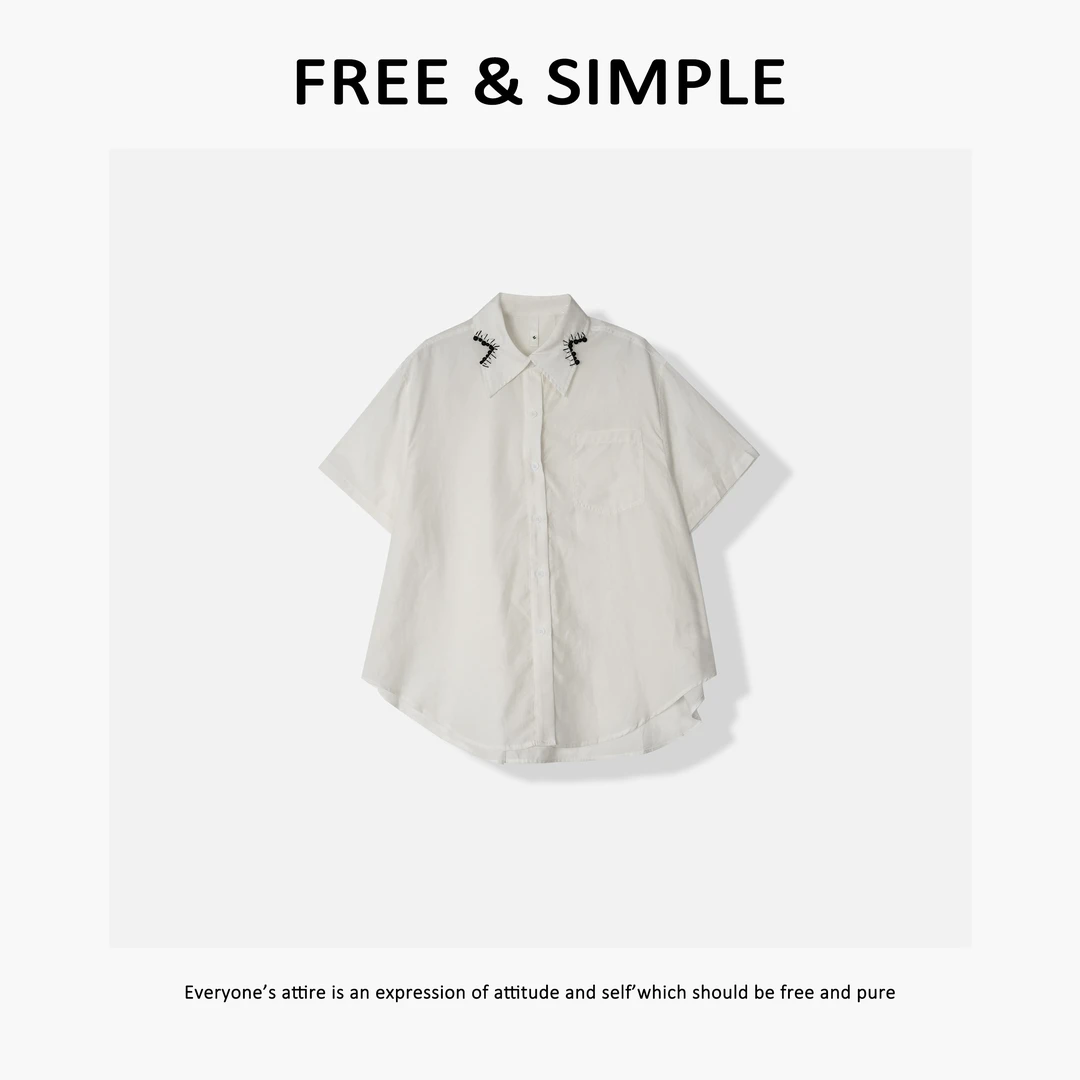 Free&Simple-‘领潮者’时尚休闲2025夏季韵雅白调短袖衬衣-SF25278