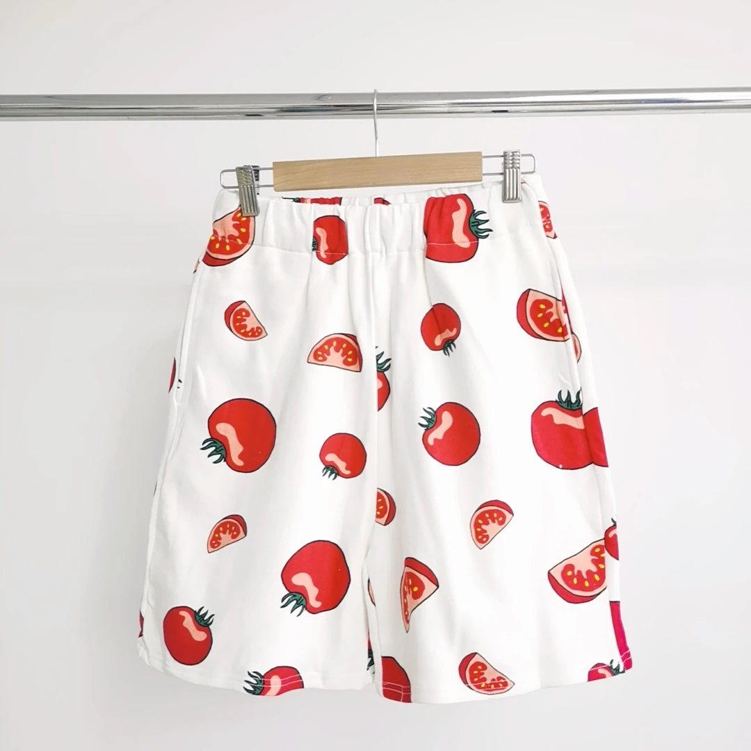 S123 西红柿印花男女款棉质大版短裤