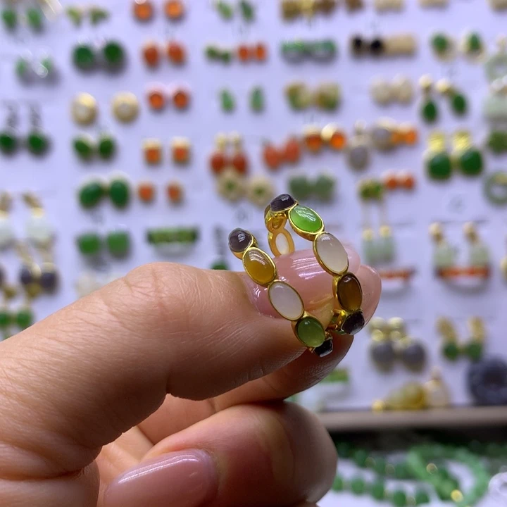 和田玉银S925镶嵌耳饰