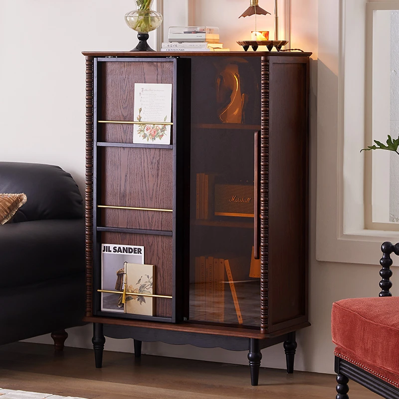 森美匠心法式实木书柜带玻璃门客厅展示柜家用中古风收纳储物柜子