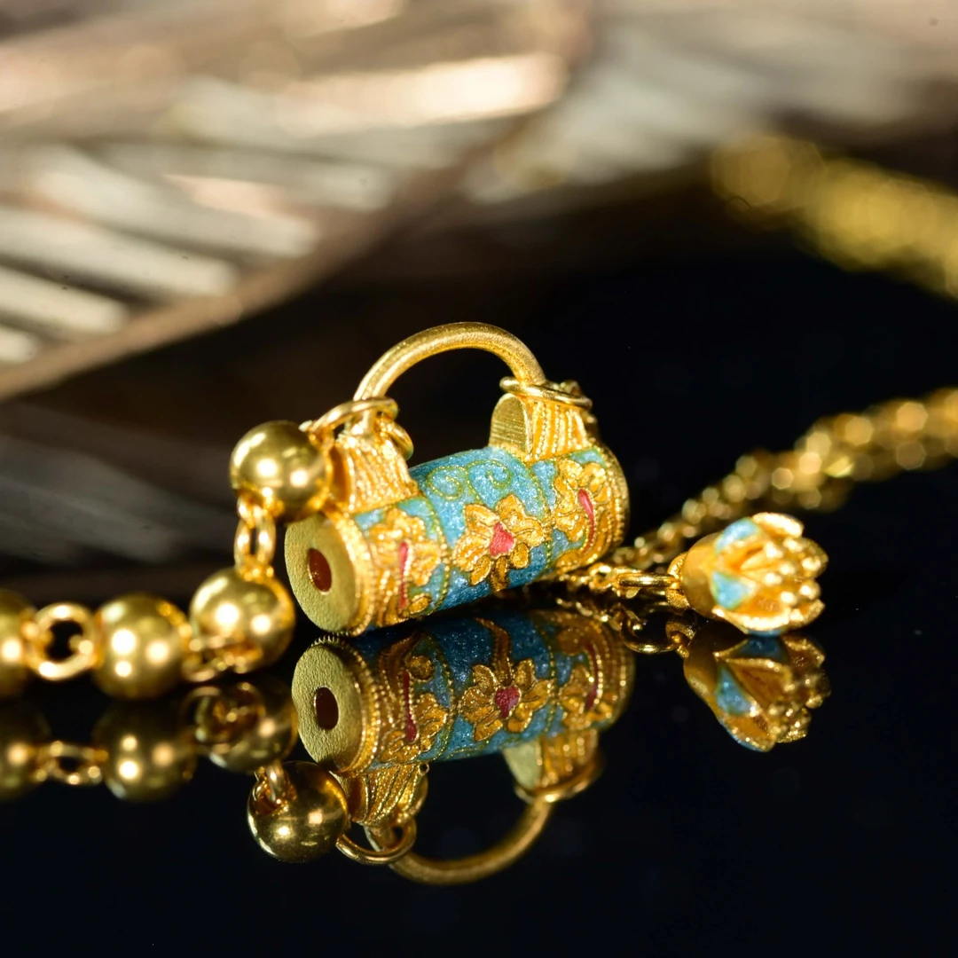 足金中式”古风祈愿锁“套链#中国风#最美中国女孩#高温珐琅彩