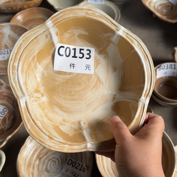 瓷153粗陶花朵碗1个