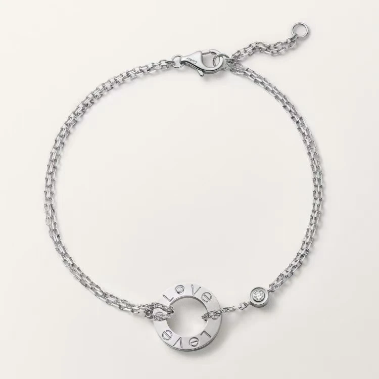99新 Cartier/卡地亚  Love系列白金双钻小圆饼手链2024年全套
