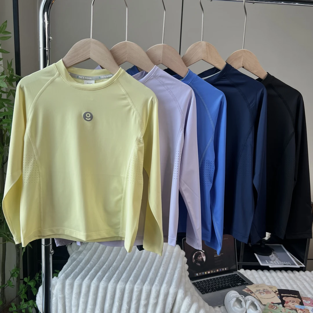 儿童户外运动速干衣长袖T恤2025春秋新款男女童轻薄款网眼打底衫