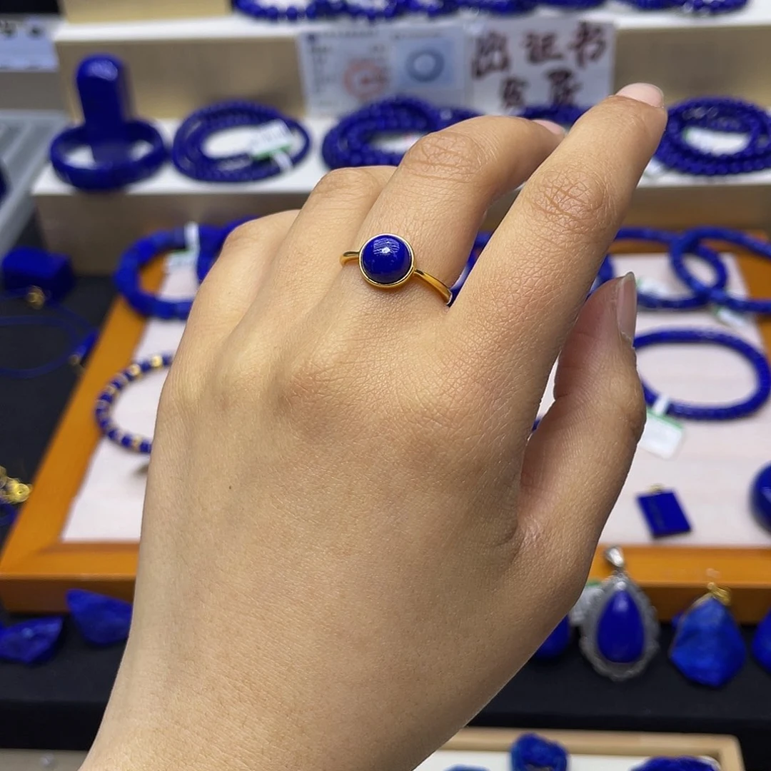 青金石戒指豆豆银S925镀金镶嵌