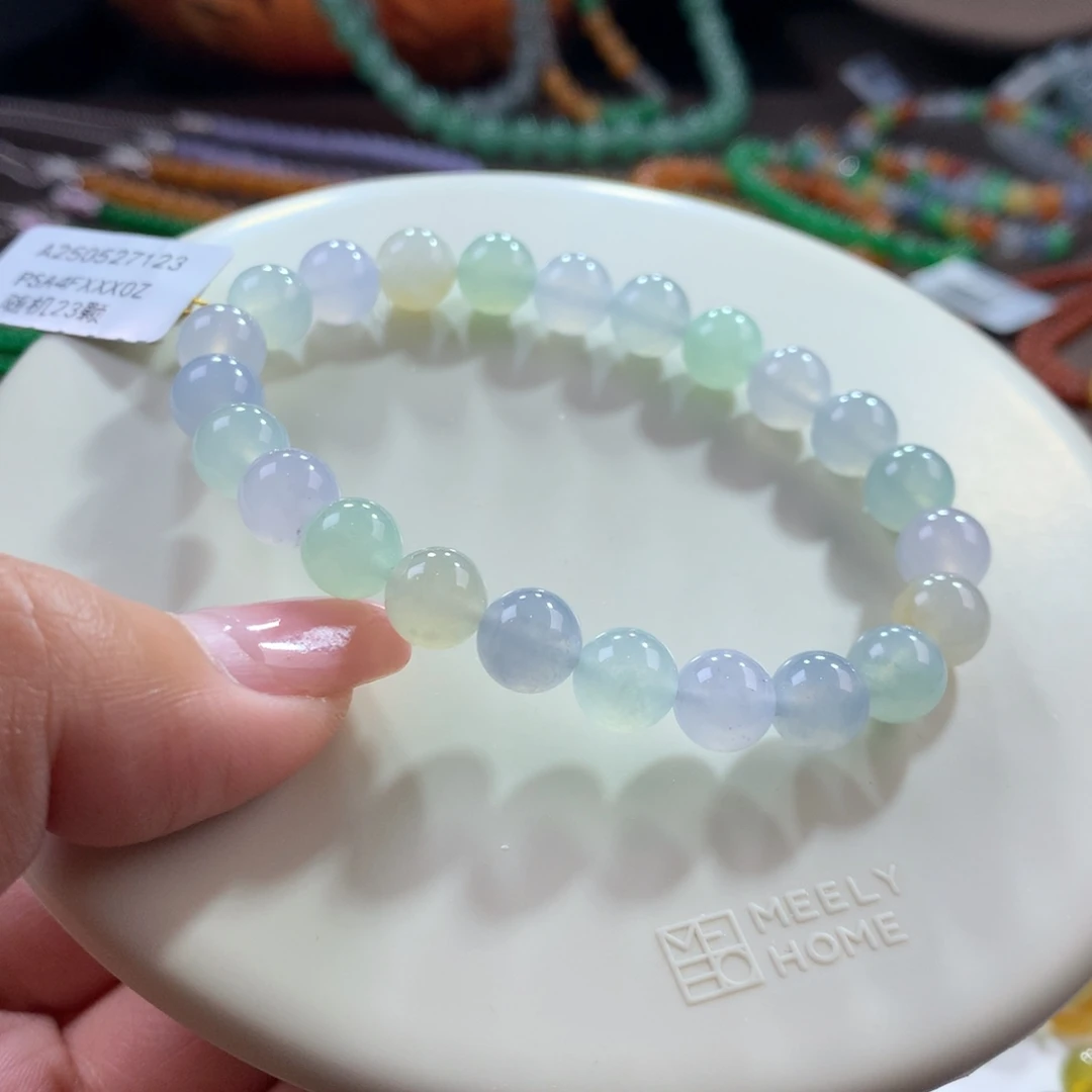 翡翠未镶嵌手链冰胶梦幻淡彩卡8