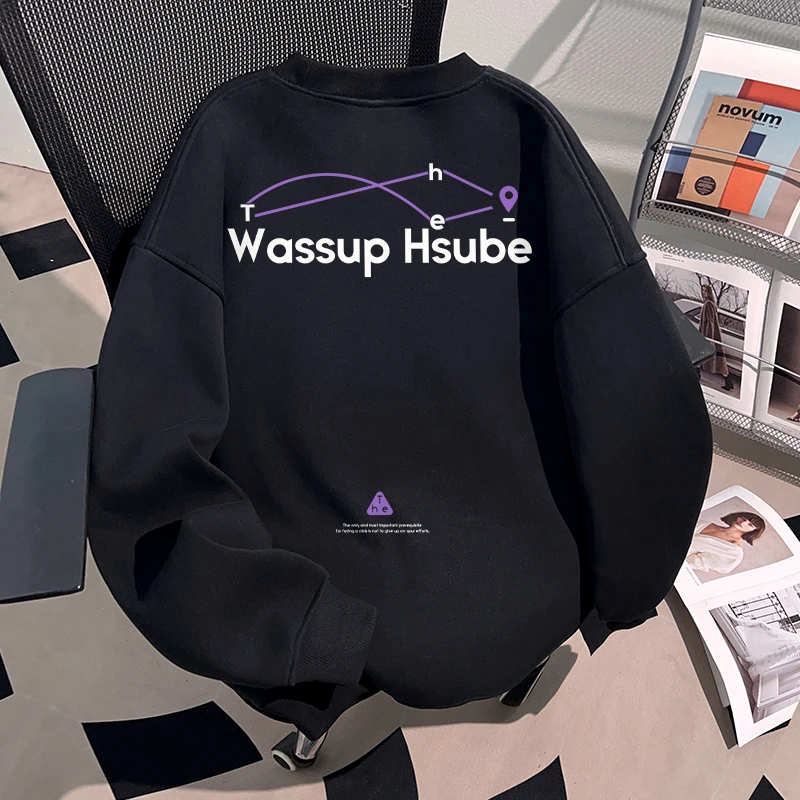 WASSUP HSUBE潮酷高街oversize重磅秋季卫衣男士百搭宽松圆领上衣