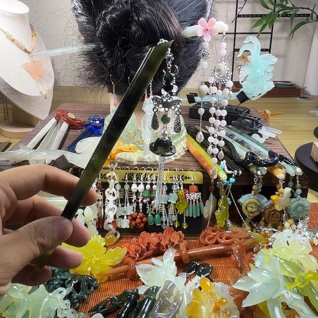 蛇纹石玉合金发饰