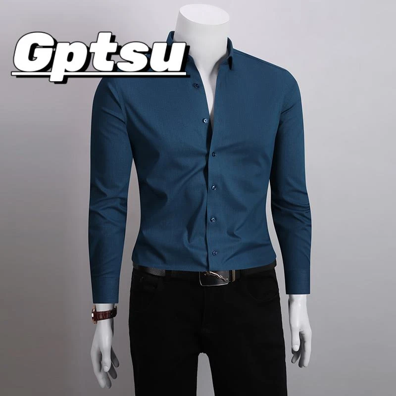 GPTSu衬衫男长袖纯秋新款纯色高级感商务休闲抗皱免熨烫男士正装
