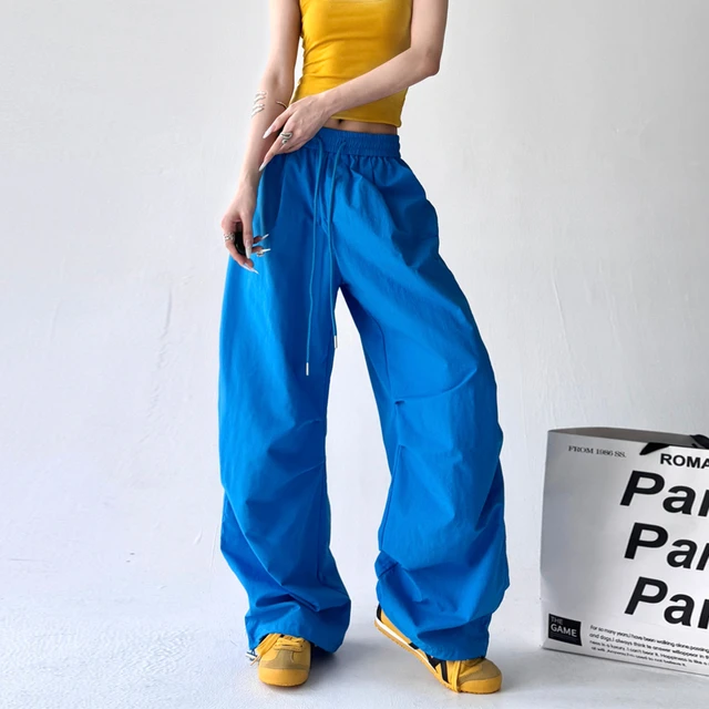 2025春秋新款运动阔腿裤hiphop宽松伞兵复古褶皱直筒工装休闲裤子