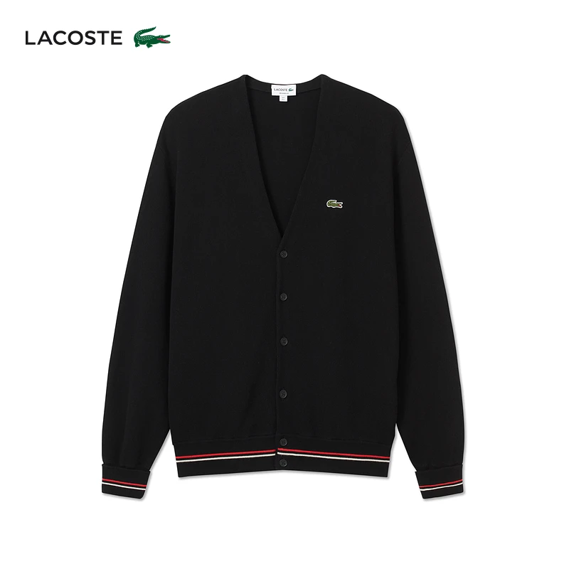 LACOSTE法国鳄鱼25春秋季新款V领落肩条纹饰边针织开衫|AH9311