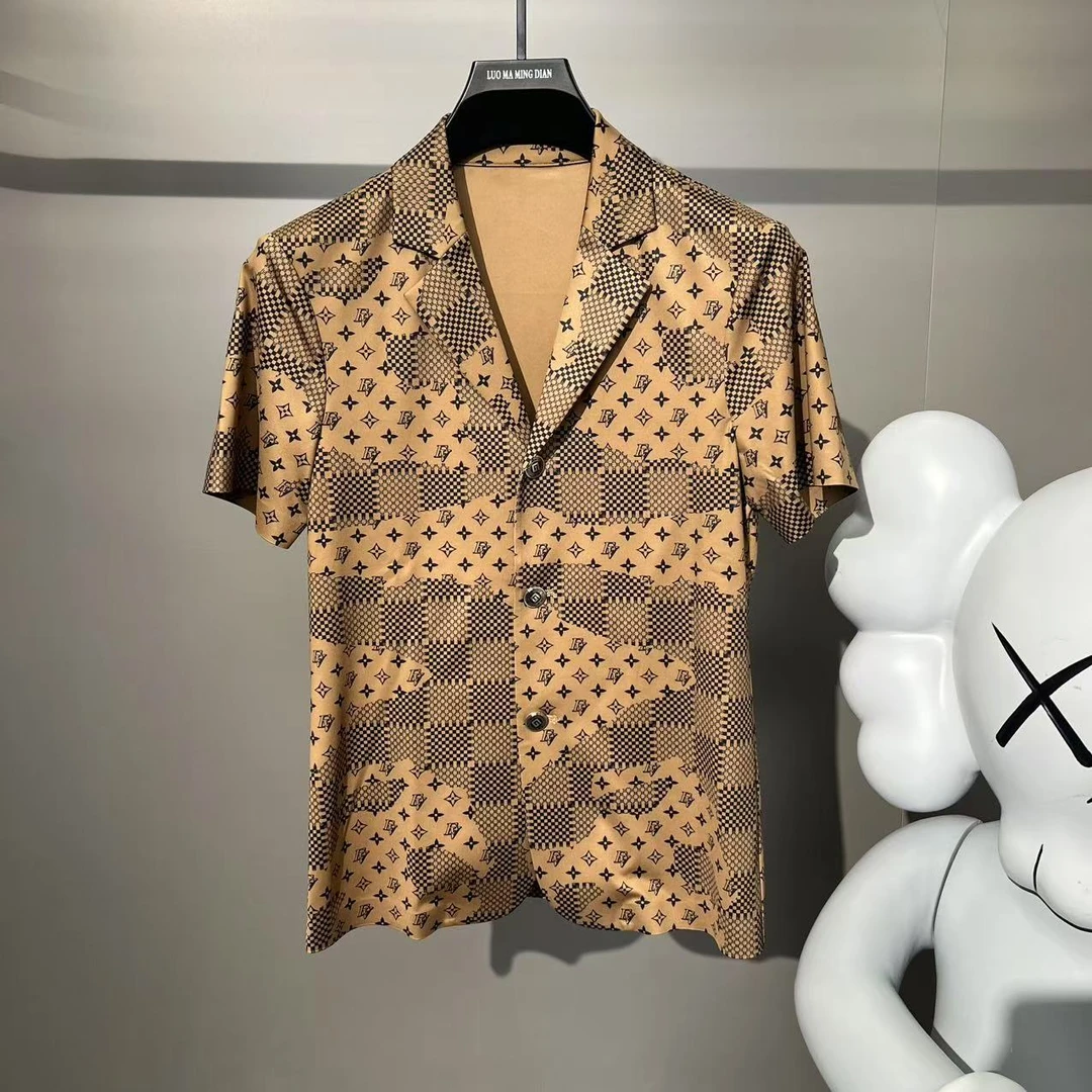 新款高端男士潮流百搭个性图案休闲短袖西服