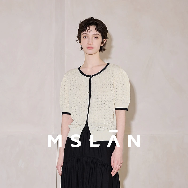 MSLAN【商场同款】夏季新款撞色边短款针织开衫外套女MGBN048