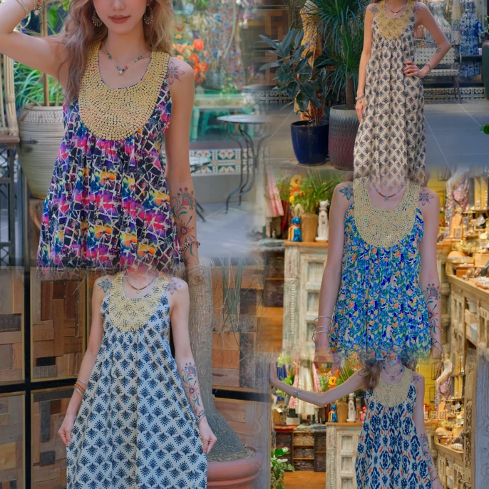 新款印花木珠背带裙｜度假日常必备款