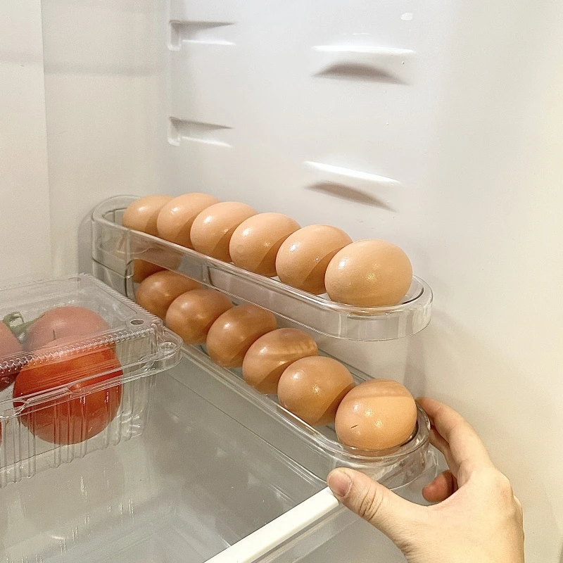 拾物造家厨房自动滚蛋鸡蛋架托冷冻保鲜冰箱滚动式鸡蛋收纳储物盒
