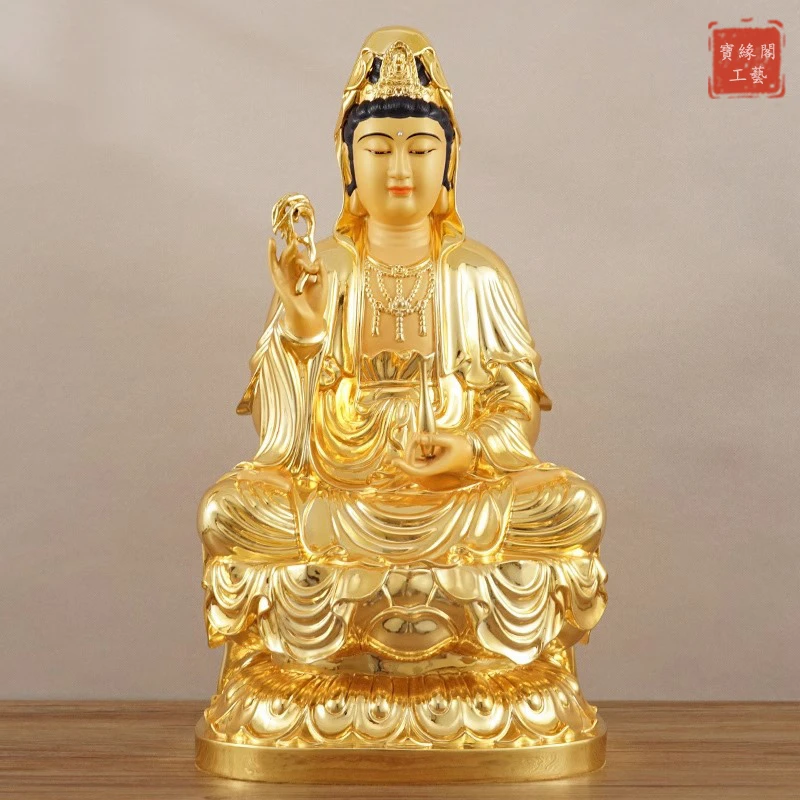 纯铜观音菩萨佛像家用供奉南海观世音菩萨娑婆三圣像观音佛像摆件
