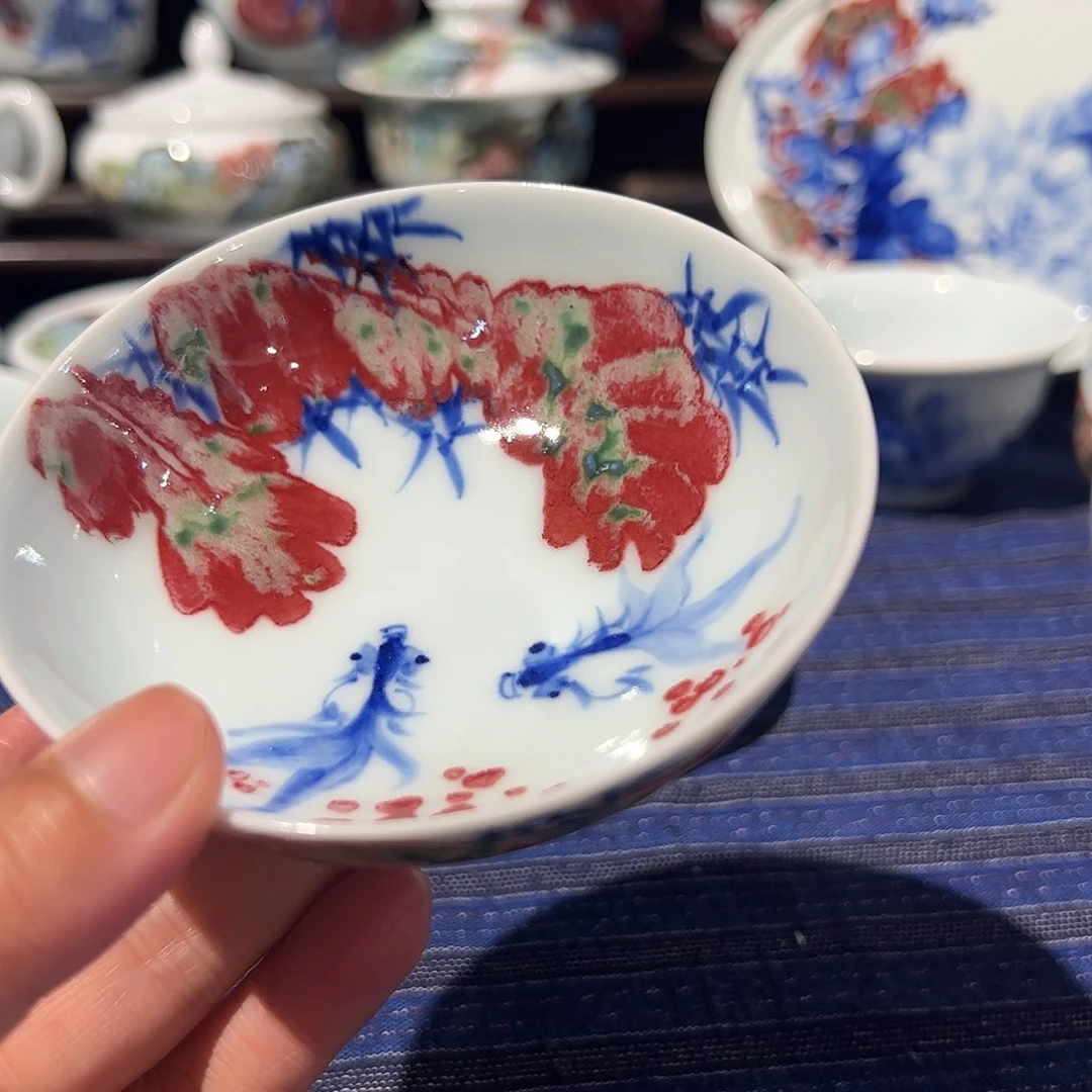 杯原矿青花釉里红瓷器