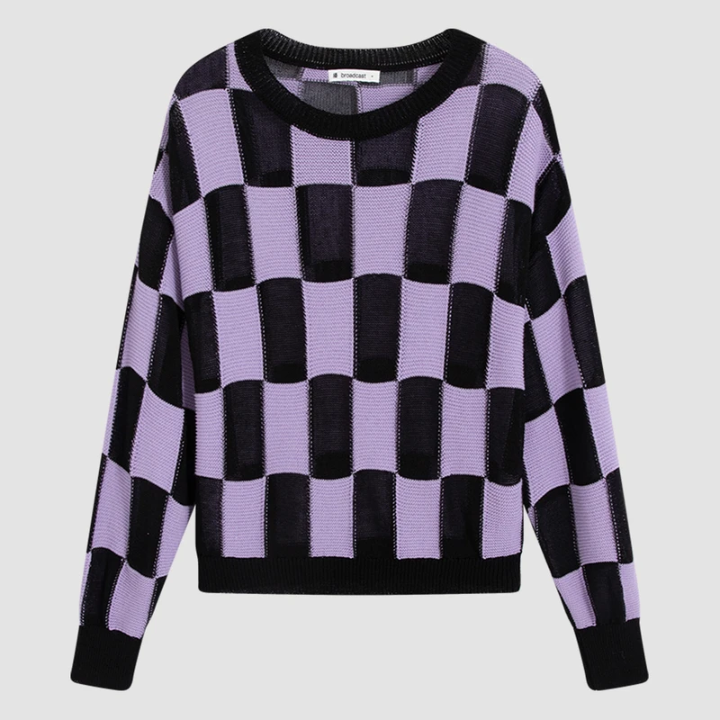 0456【赵老板专属】播棋盘格休闲宽松毛衣BDQ1SD0456粼粼银灰