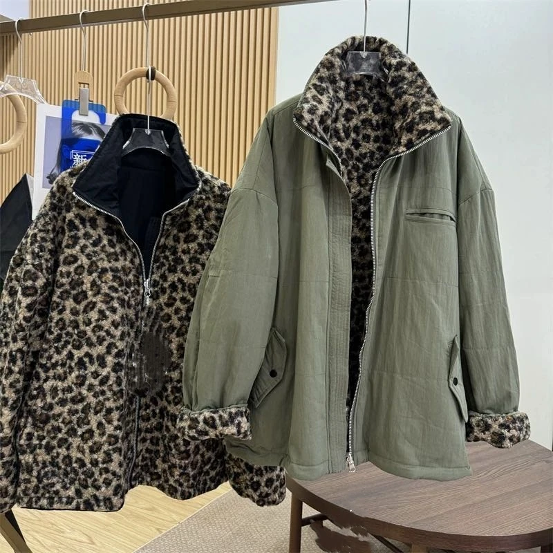 奇奇家时尚韩版大码女装2025冬季新款拼接加绒保暖派克服外套