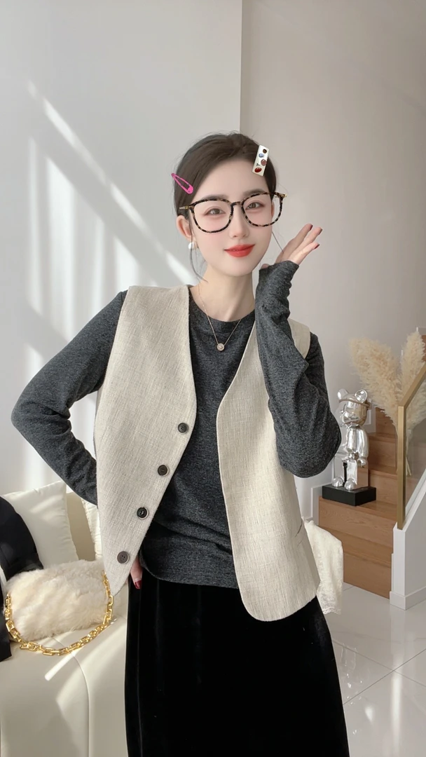 【小乔定制】新款高级感气质无袖V领时尚马甲