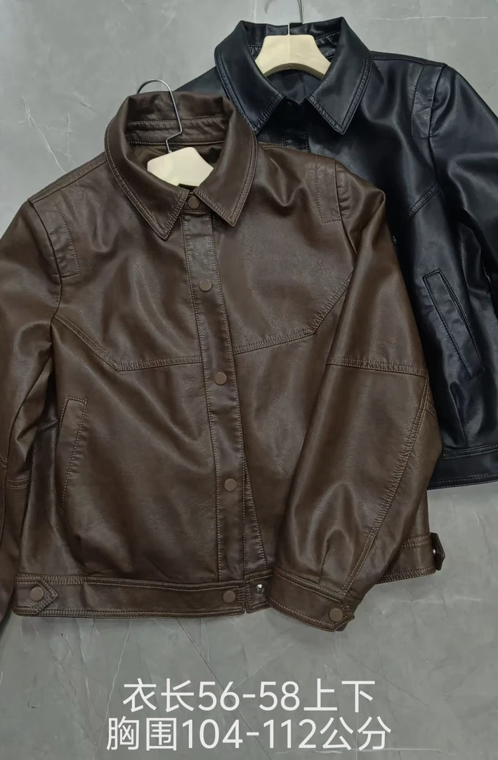 时尚高端荔枝纹机车款休闲减龄皮衣