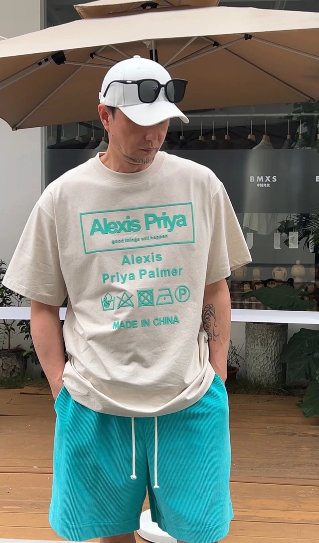 2025夏季新款亚麻字母圆领时尚潮牌短袖T恤8121