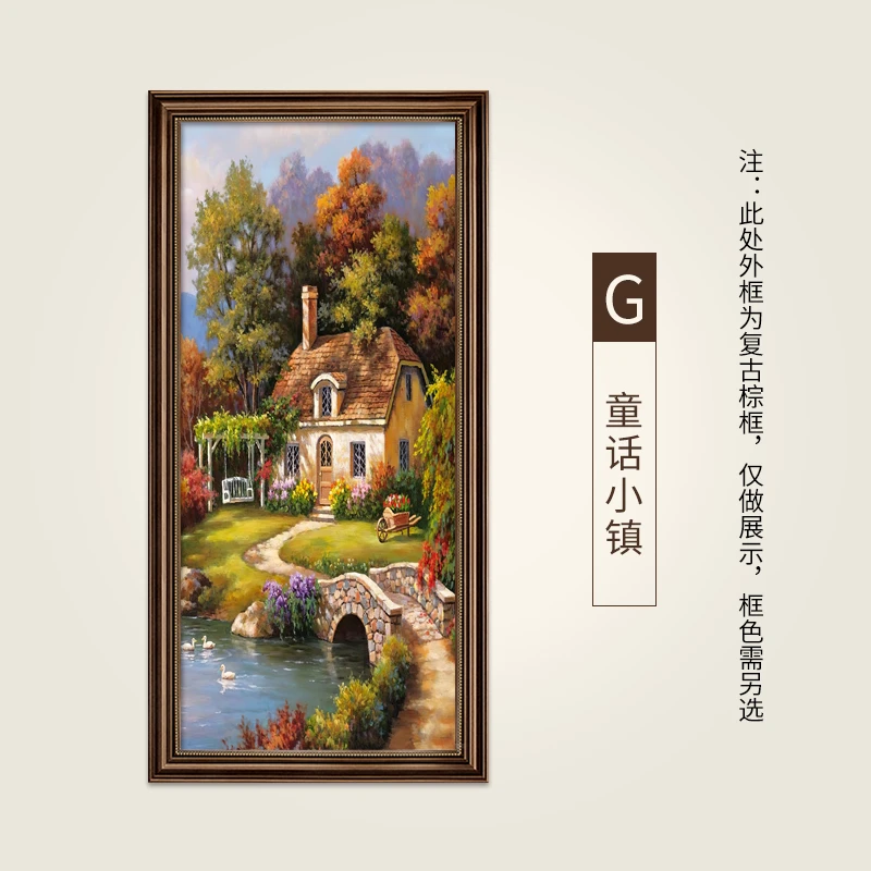 玄关装饰画手绘油画美式挂画欧式山水风景壁画客厅走廊过道聚宝盆