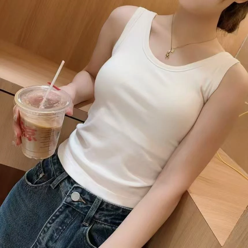 【晴子精选】时尚休闲百搭打底通勤运动纯色固定杯无痕背心