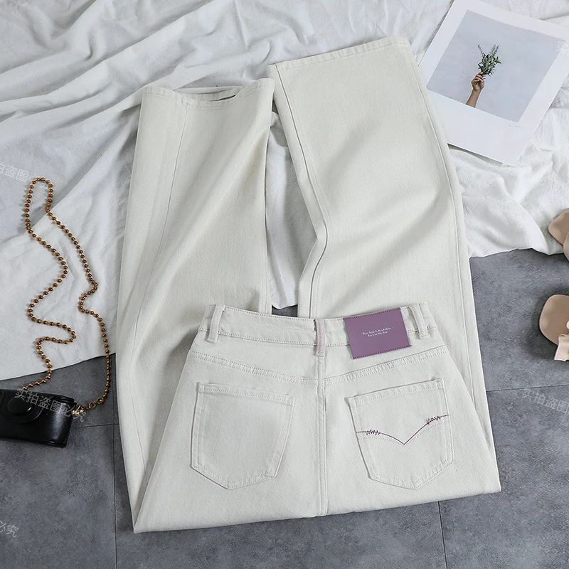 香芋紫双色特织面料直筒牛仔裤女2025春款高腰显瘦百搭阔腿裤子