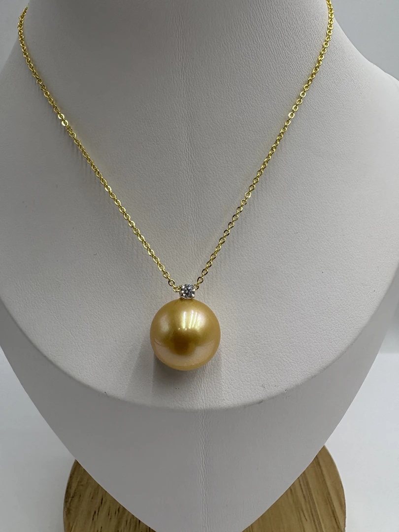 链子925银 【飛梵·匠造】12-13mm金色近正圆浓金微暇戴妃吊坠1111