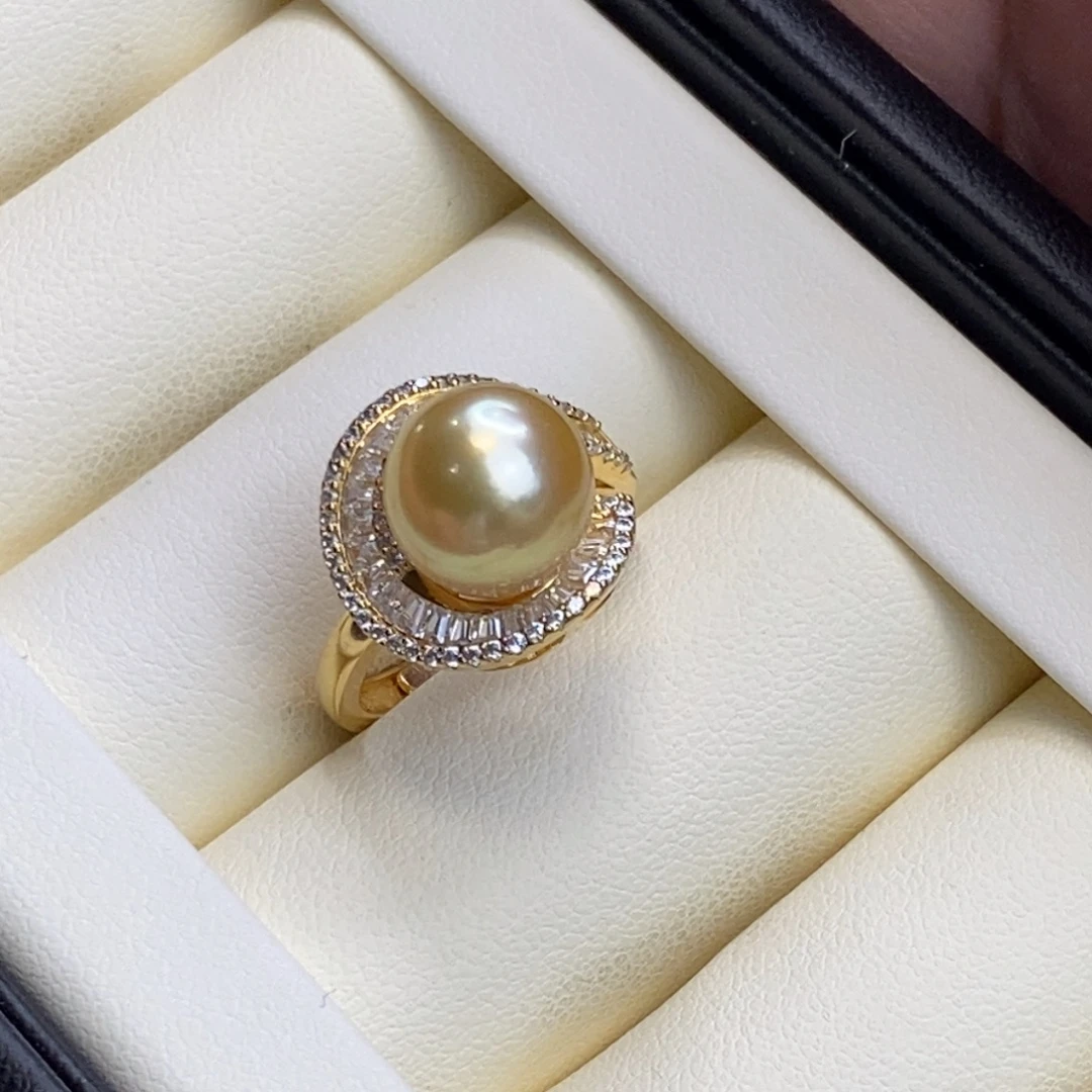 银S925镀金镶嵌海水珍珠戒圈
