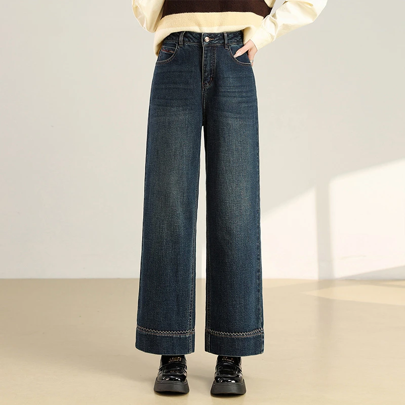 高腰复古直筒牛仔裤女2025秋季新款高腰宽松显瘦休闲裤25175