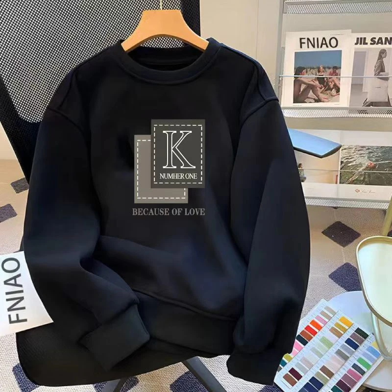 雅鹿男装时尚爆款保暖加绒潮流卫衣百搭休闲时尚字母圆领打底套头