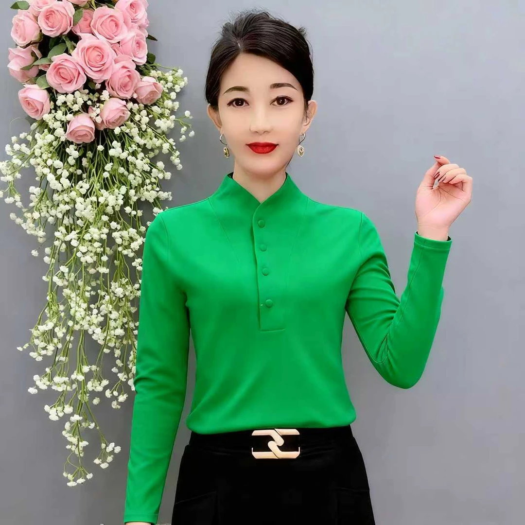 2891德绒款立领上衣秋冬时尚修身简约长袖显瘦打底衫纯色高领小衫