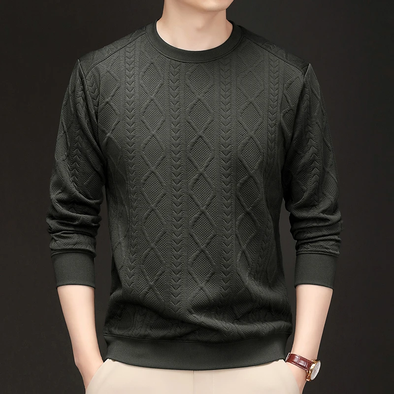 彼兰德曼男士卫衣秋季新款高档提花工艺内搭长袖打底衫圆领秋冬