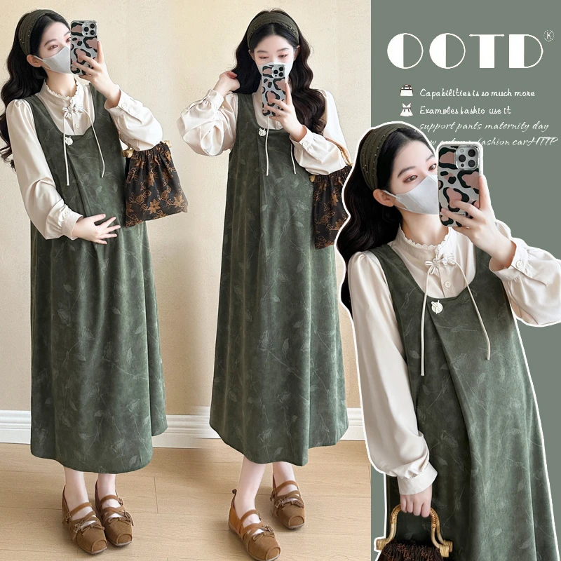 新中式孕妇装连衣裙2025新款春季穿搭孕妇背心裙国风两件套装时尚
