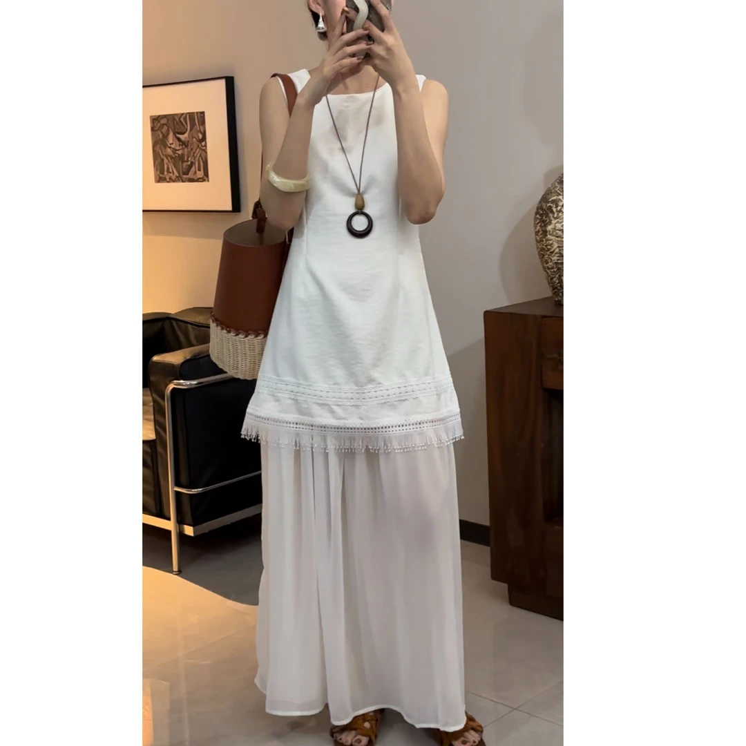 GUIMIN 法式复古下摆蕾丝花边拼接层次感收腰显瘦连衣裙 617